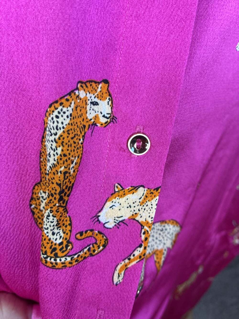 Umgee Satin Cheetah Print Button-Down Midi Shirt Dress in Magenta Pink - Picture 10 of 11